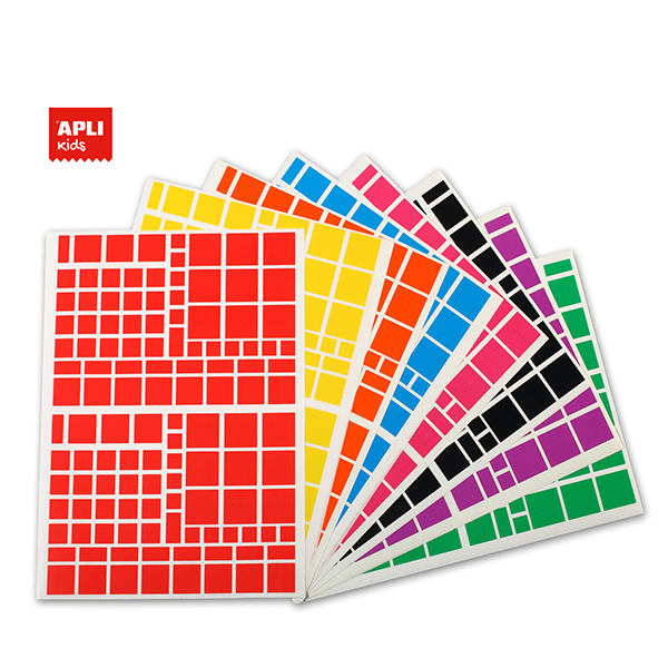 Gommettes géométriques – Carréss assortis – 18 feuilles 16,6 x 21,6 cm – 1728 pces