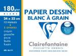 Papier dessin Blanc à grain – 12 feuilles+3 Gratuites 24 x 32 cm – 180 g