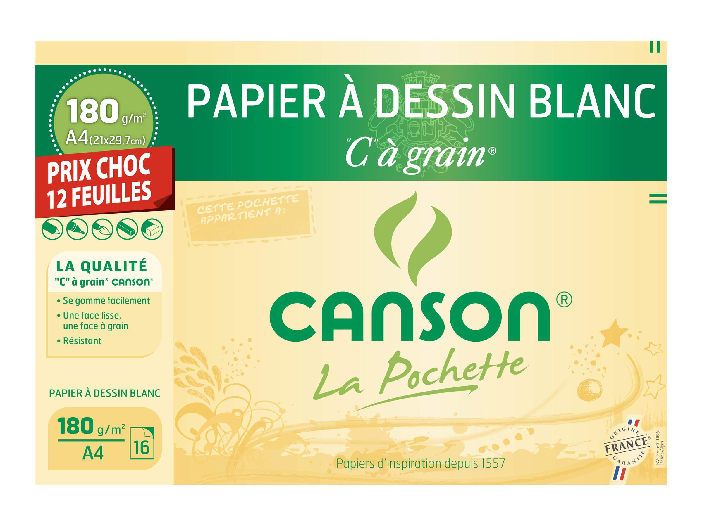 Papier dessin Blanc à grain – 12 feuilles – 21 x 29,7 cm – 180 g -PRIX CHOC