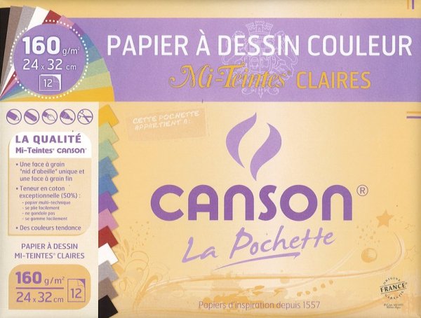 Papier dessin à grain – Couleurs Claires – 12 feuilles 24 x 32cm – 160 g