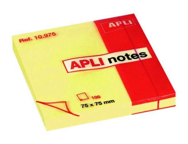 Notes adhesives – Bloc de 100 – Jaune – 75 x 75 mm