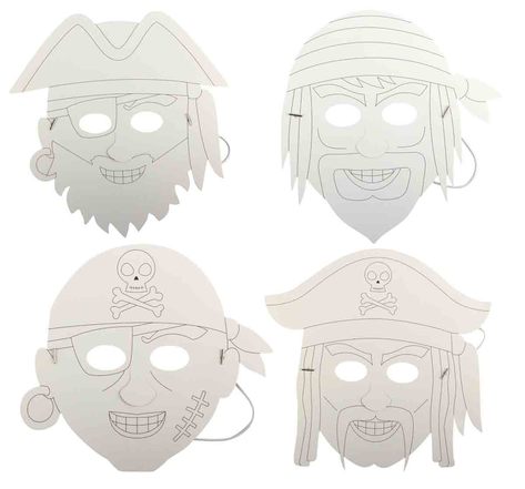 Masques pirates carton blanc 25 x 28 cm x 4 pcs