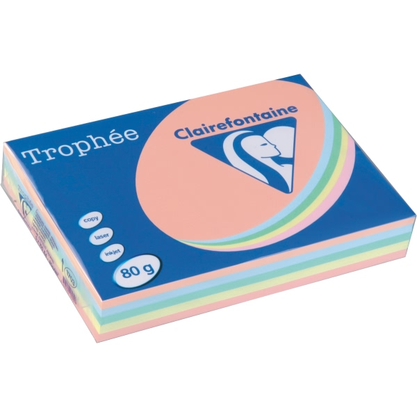 Papier couleur TROPHEE – Assorti pastel – A4 – 80 g – Ramette 500 feuilles