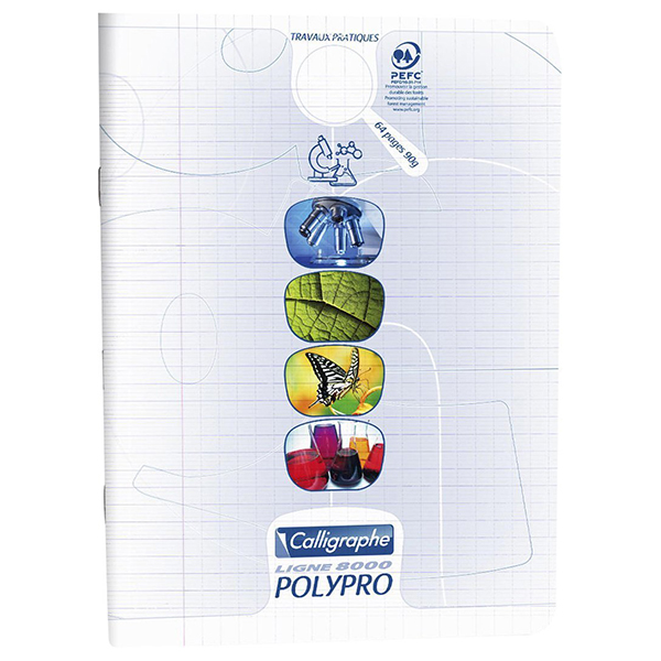 Cahier travaux pratiques piqure -Polypro 3/10ème- 17 x 22 – 64  pages – Incolore
