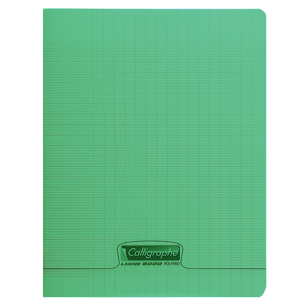 Cahier piqure – Couverture Polypro 3/10ème – 17 x 22 – 90 g – Seyes – 192 pages – Vert