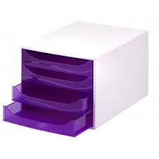ECOBOX Caisson 4 tiroirs Office Gris/Violet transparent