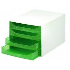 ECOBOX Caisson 4 tiroirs Office Gris/Vert pomme transparent