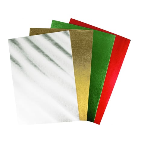 Feuilles mousse metallisee A4 or, argent, rouge, vert x4 pcs
