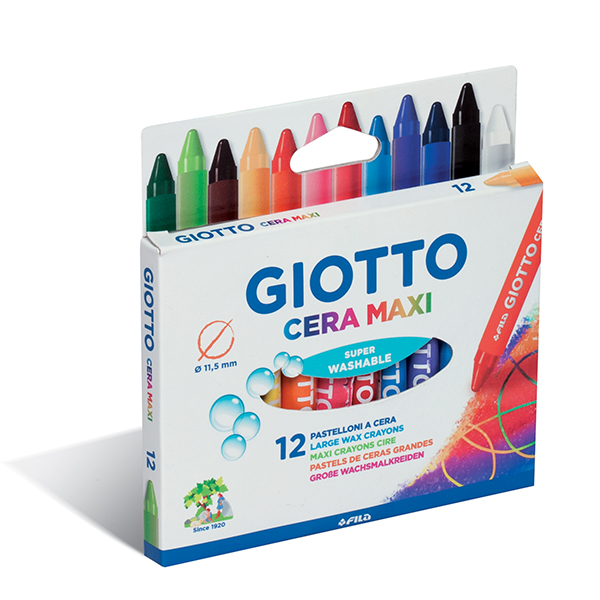 Craie à la cire GIOTTO – Extra large – Etui de 12 couleurs assorties –