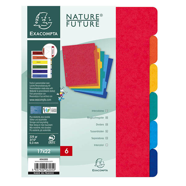 Intercalaires carte lustrée – 17 x 22 cm – 225 g -6 positions – Coloris assortis