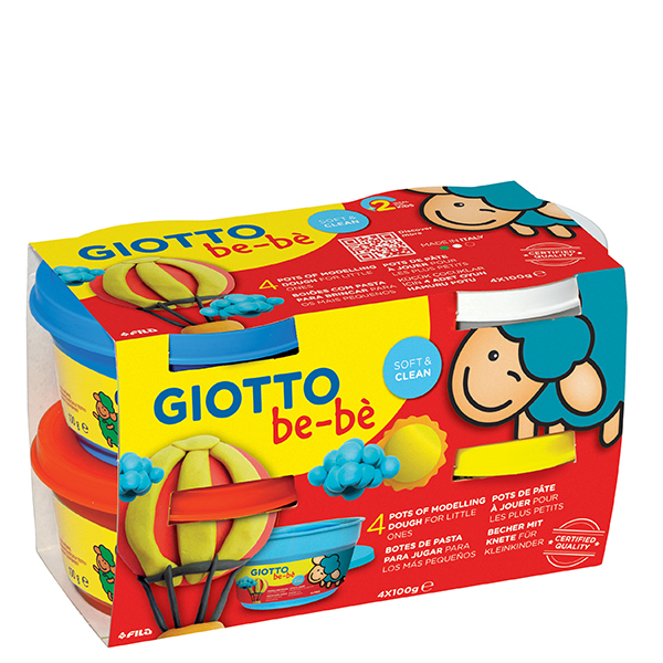 Giotto be-bè – Schoolpack pâte à jouer 4 x 100g ( rouge/jaune/cyan/blanc)