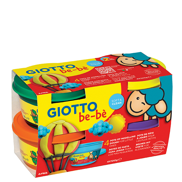 Giotto be-bè – Schoolpack pâte à jouer 4 x 100g ( violet/jaune/orange/vert)