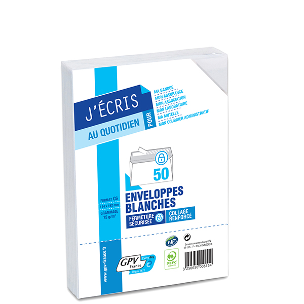 Paquet de 50 enveloppes C6 – Format 114 x 162 – 75 g – Auto-adhesives