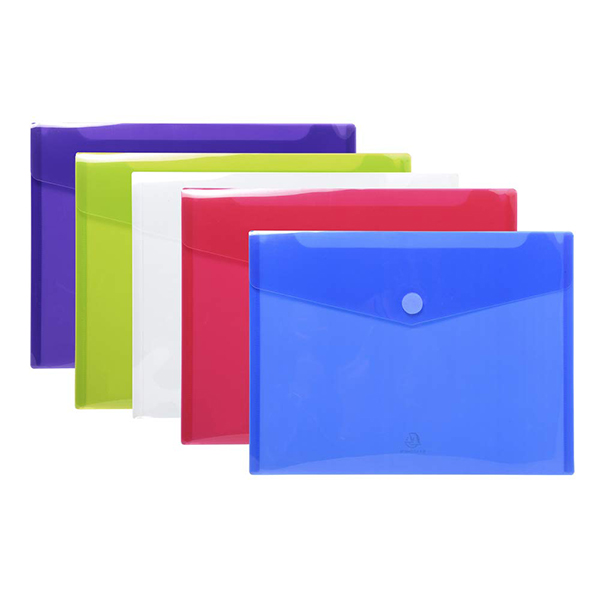 Sachet de 5 pochettes enveloppes velcro en polypro lisse – Format A4 – Coloris assortis