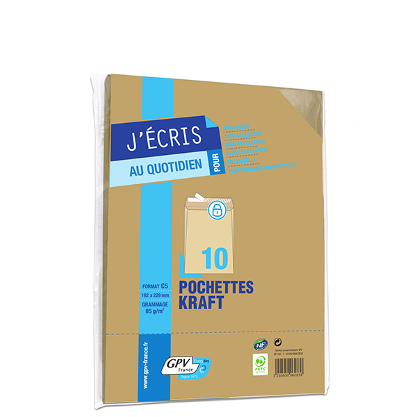 10 pochettes kraft 162X229 85 g bande adhesive sous cello