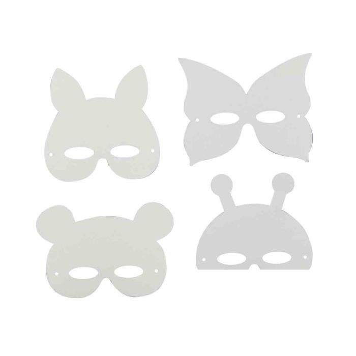 Masques animaux carton blanc 17 x 22 cm x 12 pcs