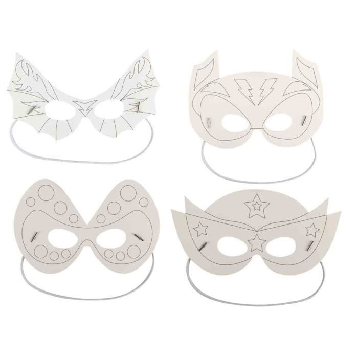 Masques super héro carton blanc 15 à 22 cm x 4 pcs