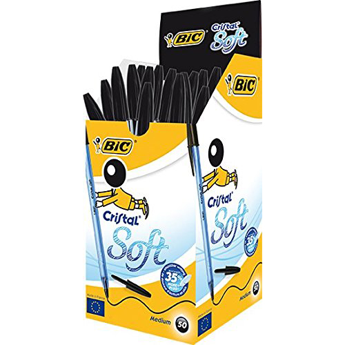 stylo bille BIC – Cristal ® Soft- pointe moyenne 1 mm – Noir – Boite de 50