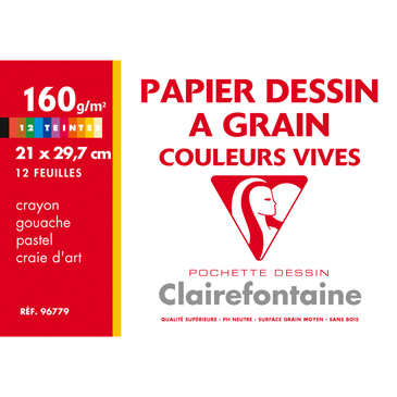 Papier dessin – Couleurs vives – 12 feuilles 21 x 29,7 – 160 g