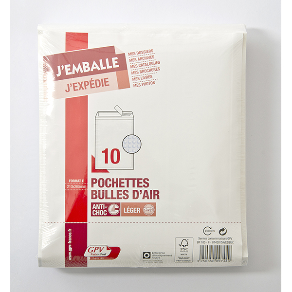 Pochette à bulles 210 x 265 – 90 g – pqt 10