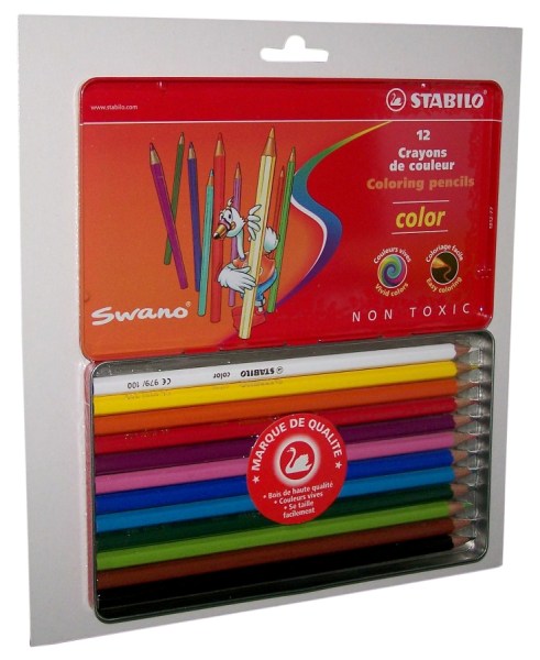 Crayon  couleur 18 cms – pointe 2,5 mm – STABILO color – Boite métal 12 S/Blister