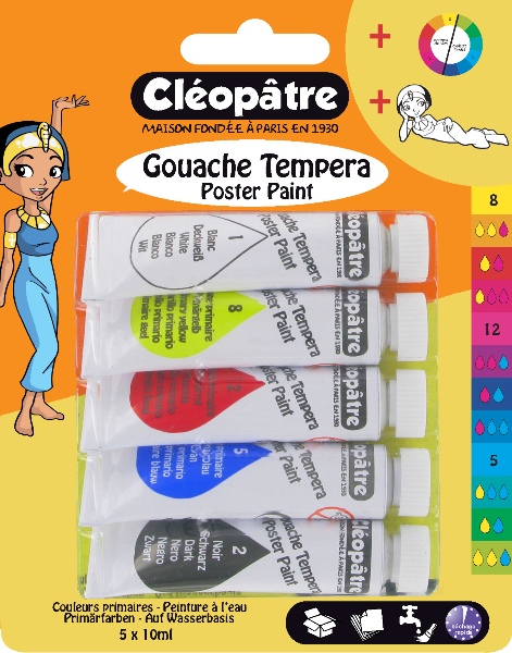 5 tubes gouache 5 couleurs 10 ML S/Blister CLEOPATRE