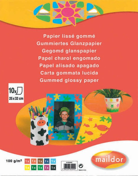 Papier lissé gommé – Coloris assortis – 10 feuilles 25 x 32 cm – 100 g