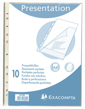 Sachet de 10 pochettes perforées Polypropylène lisse- Ouverture sur 2 côtés