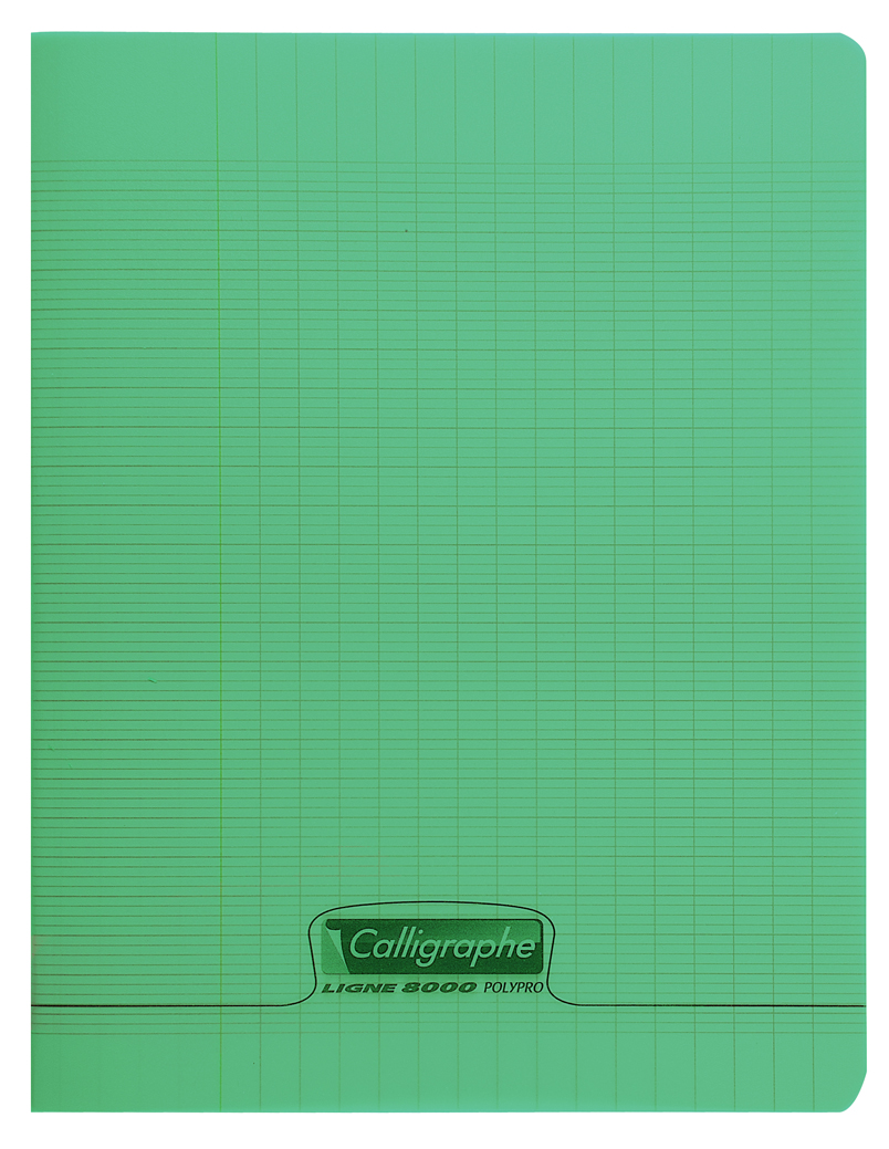 Cahier piqure – Couverture Polypro 3/10ème – 17 x 22 – 90 g – Seyes – 96 pages – Vert