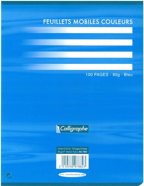 Feuillets mobiles – Perforés 2 trous – 17 x 22 – 80 g – Seyes- Bleu – Paquet de 100