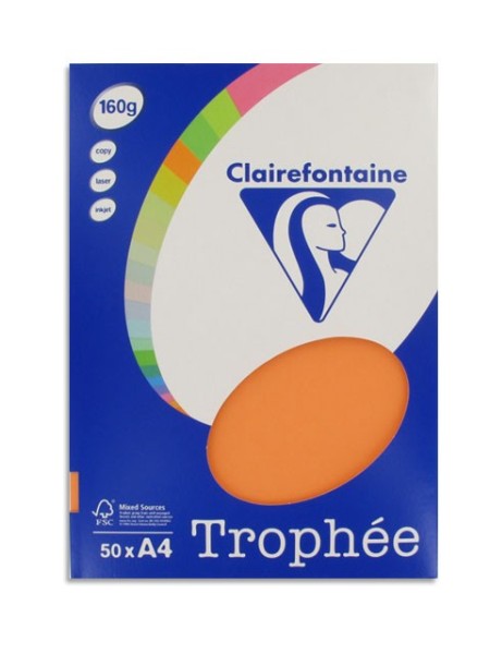 Ramette 50 feuilles papier A4 – TROPHEE- 160 g – Clementine