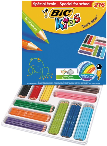 Crayon  couleur 18 cms BIC kids évolution – Pte 3,8 mm – corps triangulaire – Etui de 12