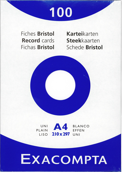 Etui 100 fiches Bristol Blanches- 210×297 mm -Unies non perforées.