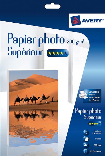 25 feuilles de papier photo brillant 200g/m² (super cast coated), A4