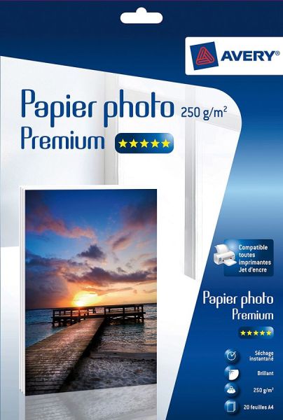 20 feuilles de papier photo brillant 250g/m², A4