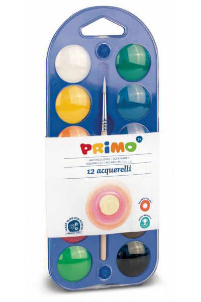 Gouache en pastilles 25 mm- PRIMO – 12 couleurs ass+ 1 pinceau