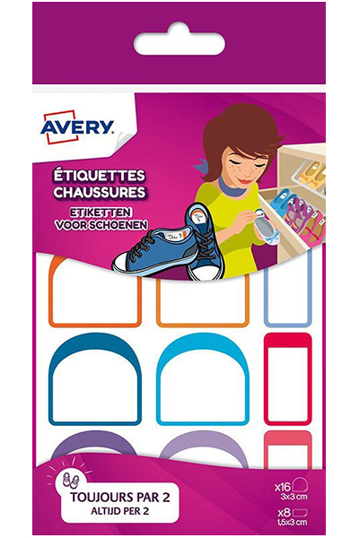 12 paires d’étiquettes chaussures – 30 x 30 / 30 x 15 mm