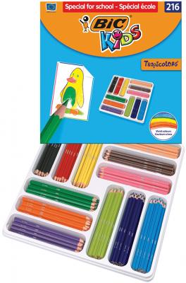 Crayon  couleur 18 cms BIC kids tropicolors2 – Pte 2,5 mm – Corps hexag. – 216 pièces