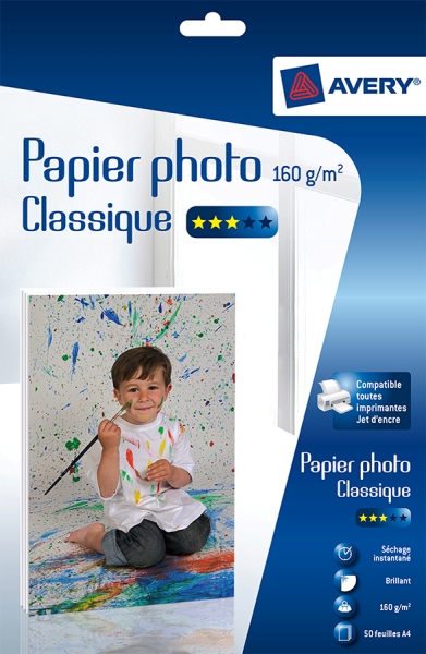 50 feuilles de papier photo brillant 160g/m², A4