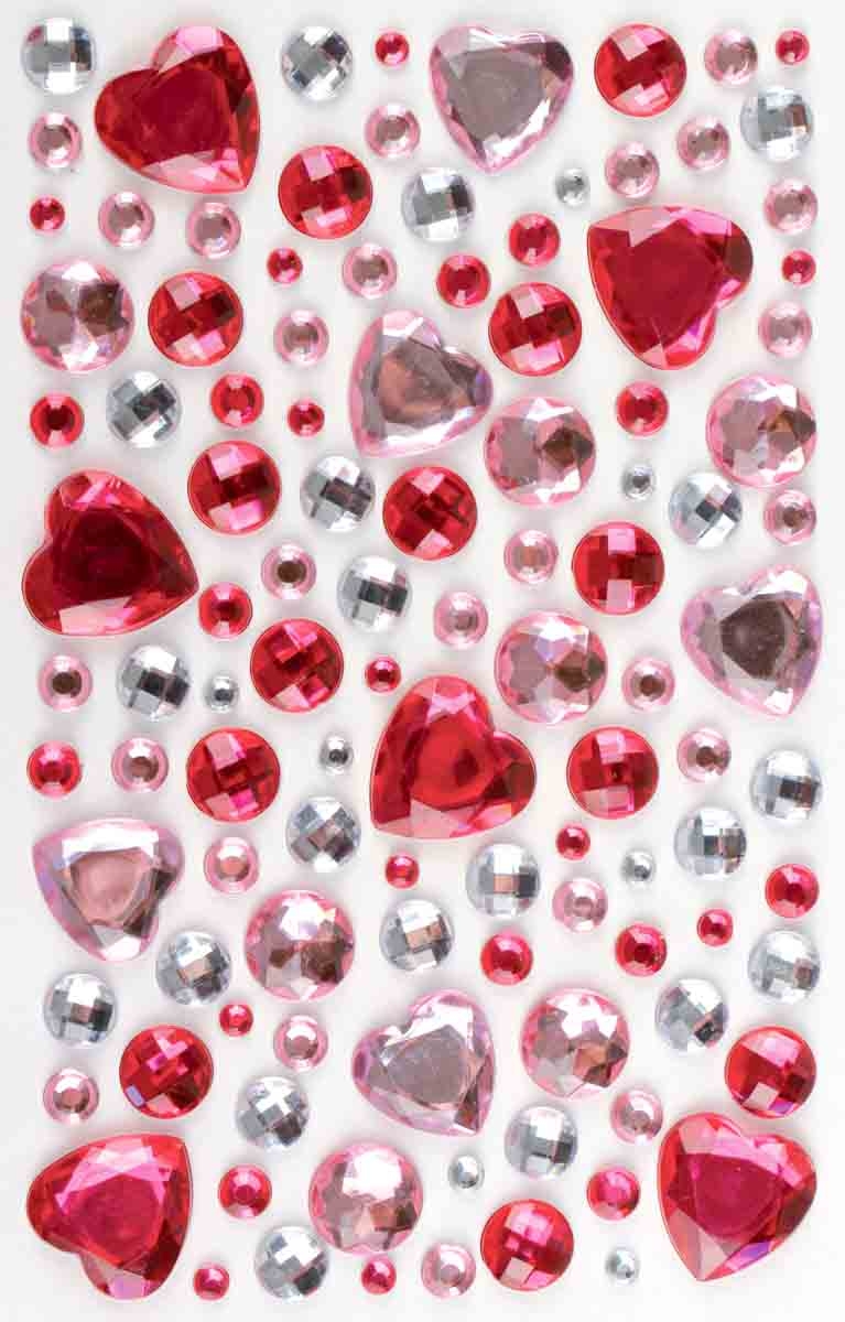 Stickers strass cœur rose 0,5 à 2 cm x 106 pcs