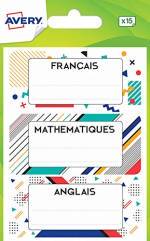 15 étiquettes matières scolaires graphique – 76 x 34 mm