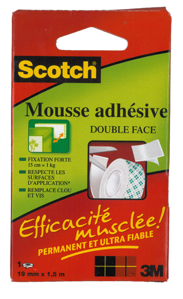 Mousse adhesive double face – Scotch – 19 mm x 1,5 m