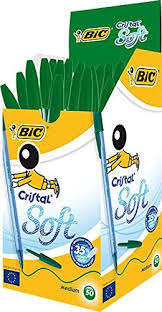 stylo bille BIC – Cristal ® Soft- pointe moyenne 1 mm – Vert – Boite de 50
