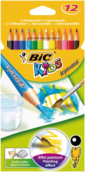 Crayon  couleur kids AQUACOULEUR – pointe 2,5 mm – Etui carton  12