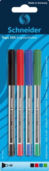 4 stylos à bille assortis SCHNEIDER – Tops 505 M – pointe moyenne –