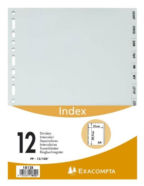 Intercalaires Polypro – A4 – 12 positions Janv/Déc
