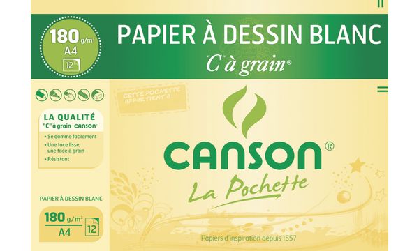 Papier dessin Blanc à grain – 12 feuilles – 21 x 29,7 cm – 180 g