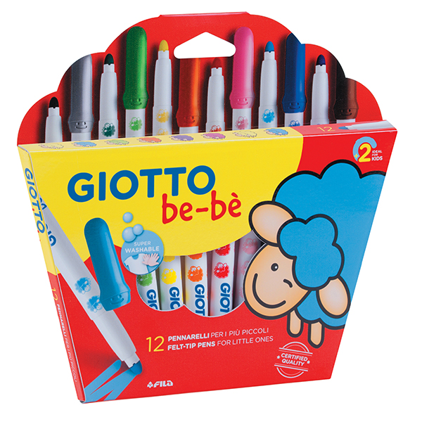 Feutres de coloriage – GIOTTO-bebe- pointe large 5 mm -Etui coffret de 12