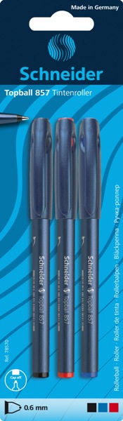 Roller SCHNEIDER – TOPBALL 857 pointe métal 0.6 mm .Blister de 3 assortis