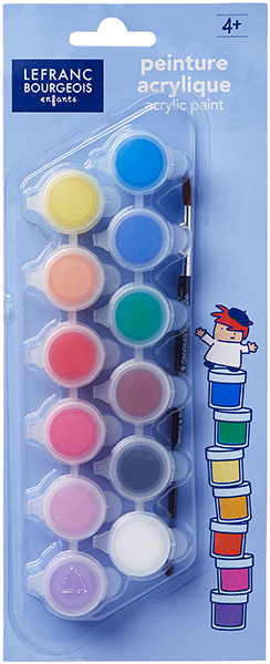 12 godets de peinture 5ml tous supports + 1 pinceau s/blister